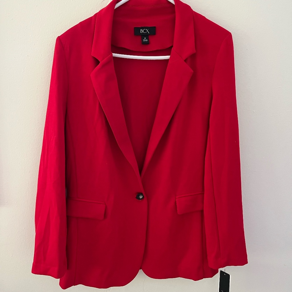 NWT Womens BCK Red Button Down Padded Shoulder Blazer M